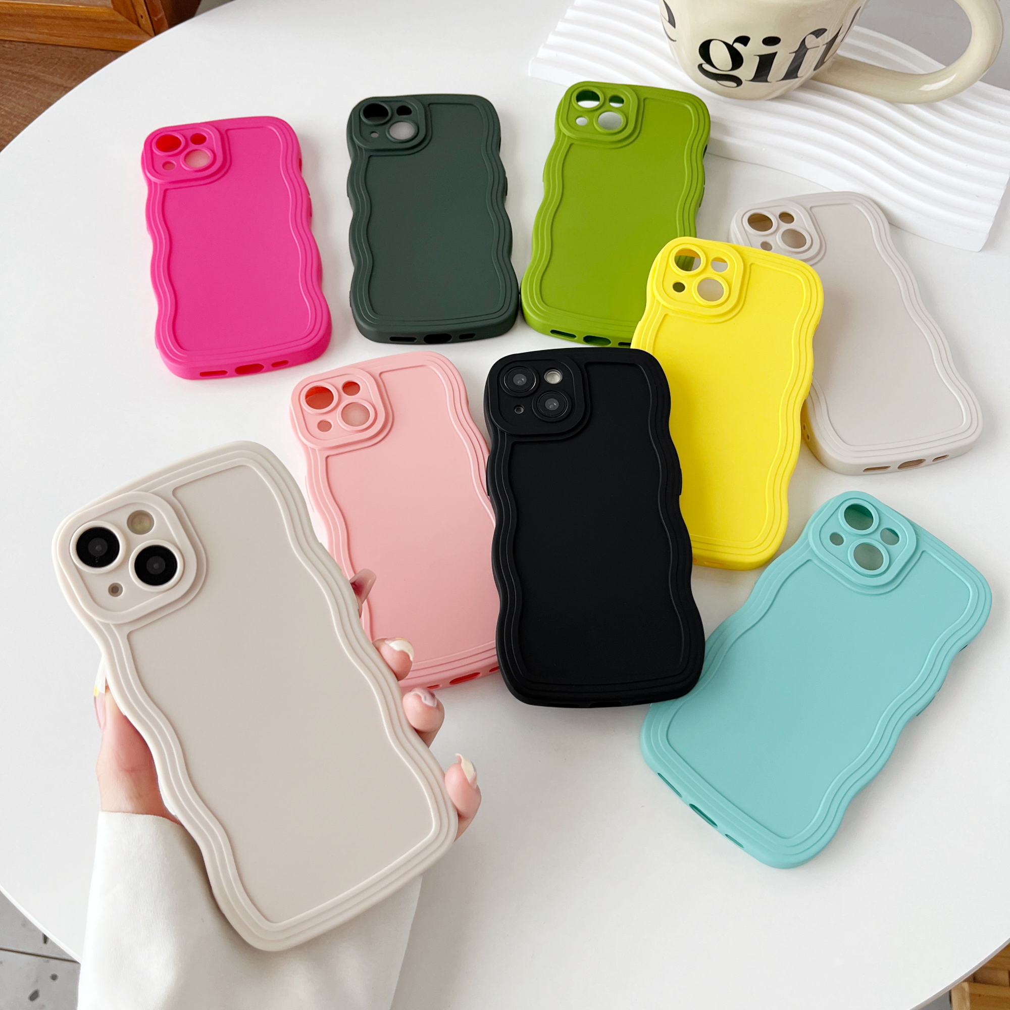 Watch Caseative for iPhone 14 Case, Solid Color Curly Wave on